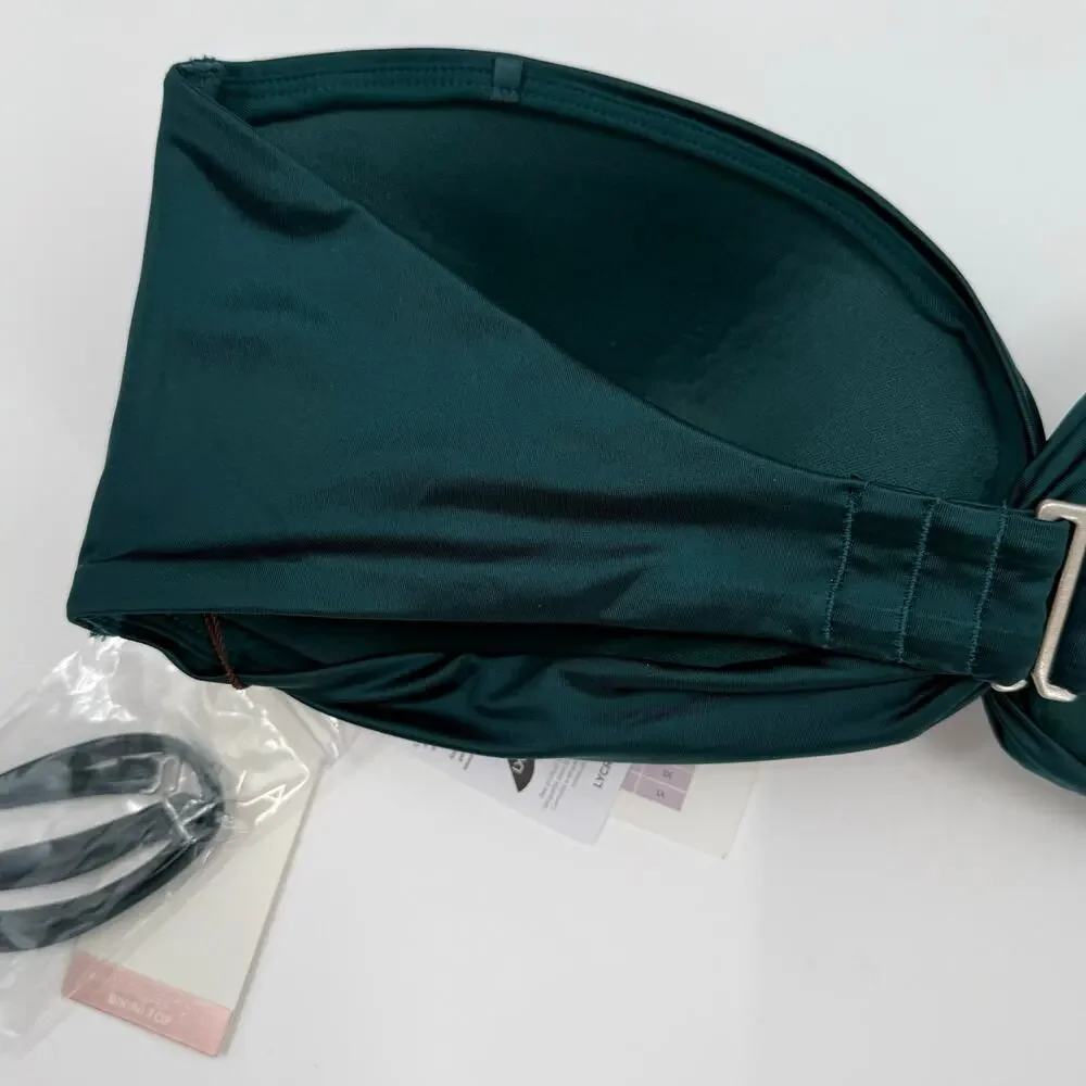 CALIA Bikini Top Women’s SZ Large Twisted Bandeau Sea Green Shine Strapless NWT